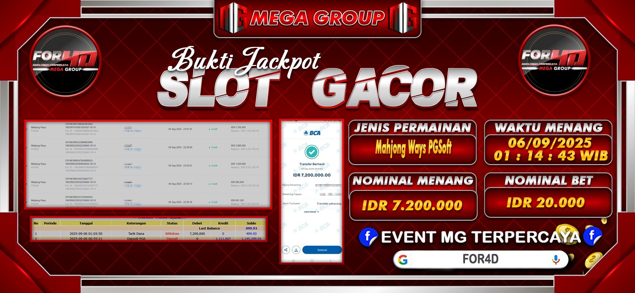 Bukti JP situs For4D hari Sabtu, 06 September 2025