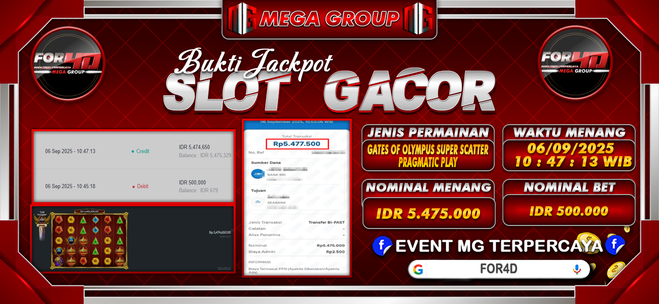 Bukti JP situs For4D hari Sabtu, 06 September 2025