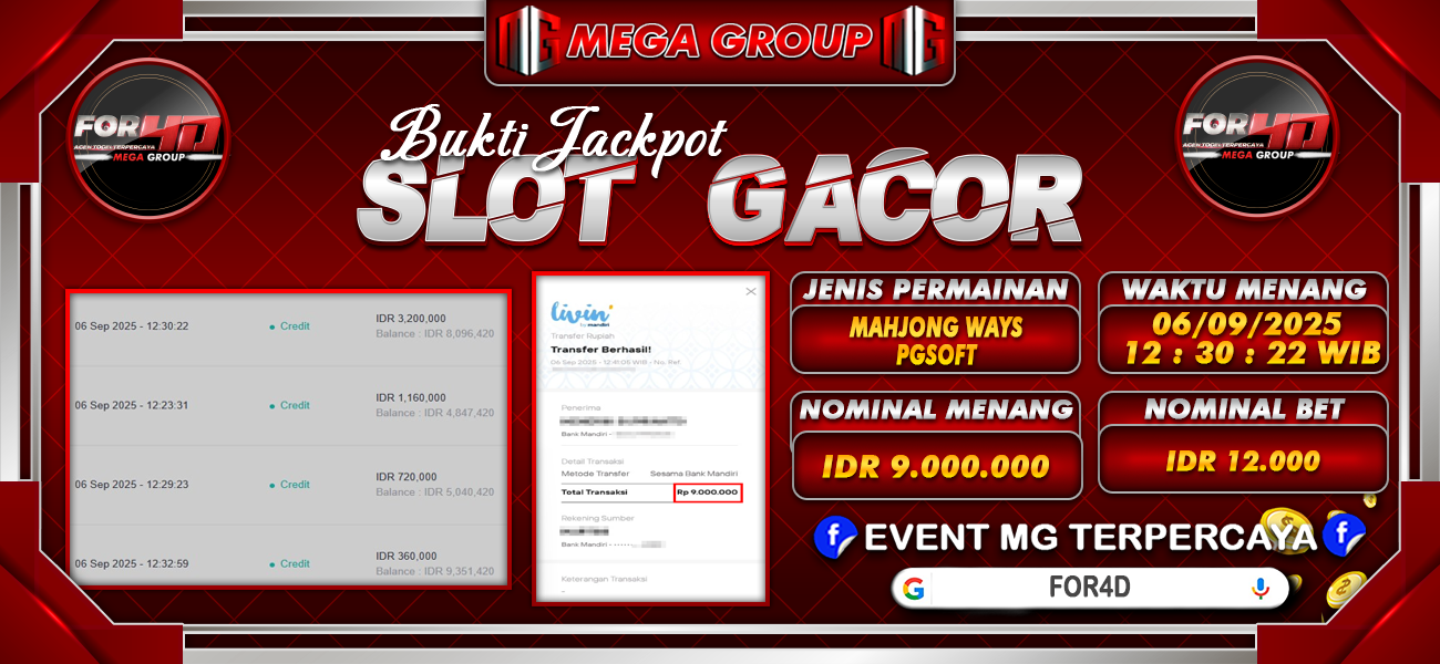 Bukti JP situs For4D hari Sabtu, 06 September 2025