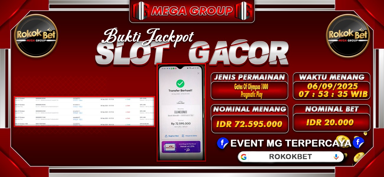 Bukti JP situs Rokokbet hari Sabtu, 06 September 2025