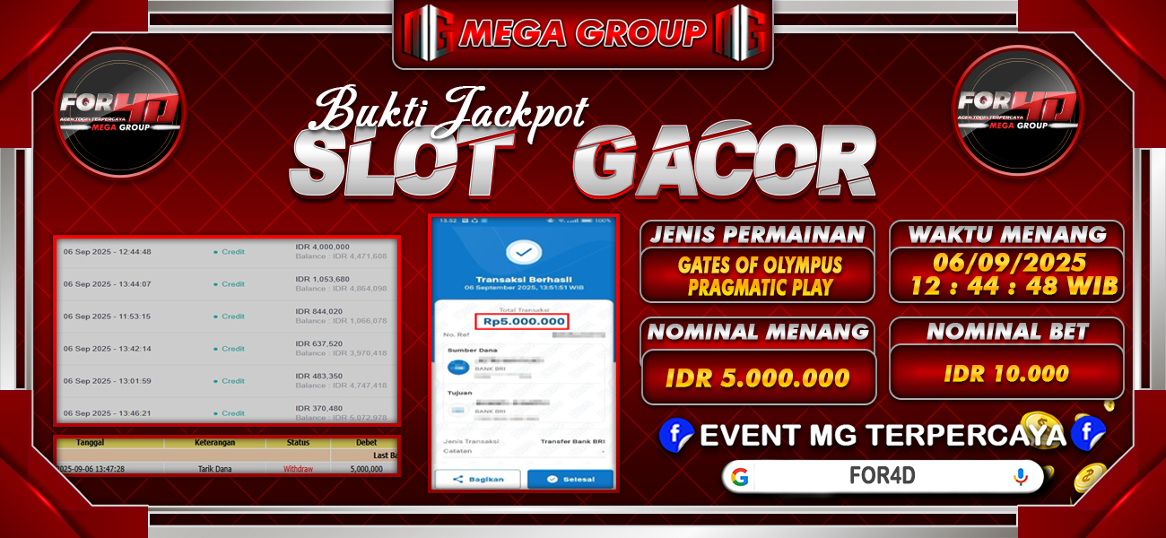 Bukti JP situs For4D hari Sabtu, 06 September 2025